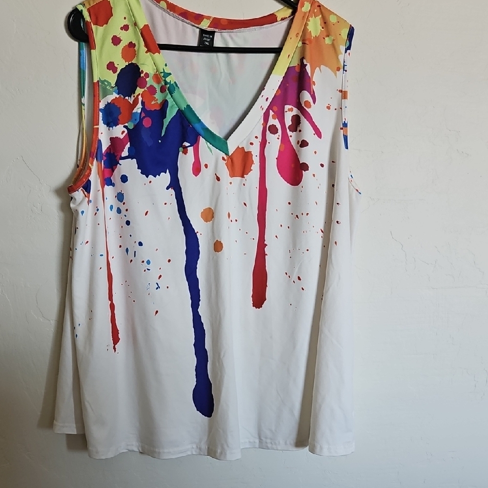Shein White Tank Top Paint Splash 2xl